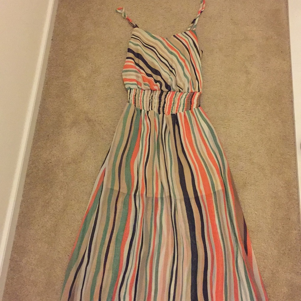 Striped, spaghetti strap maxi dress. Size M.
